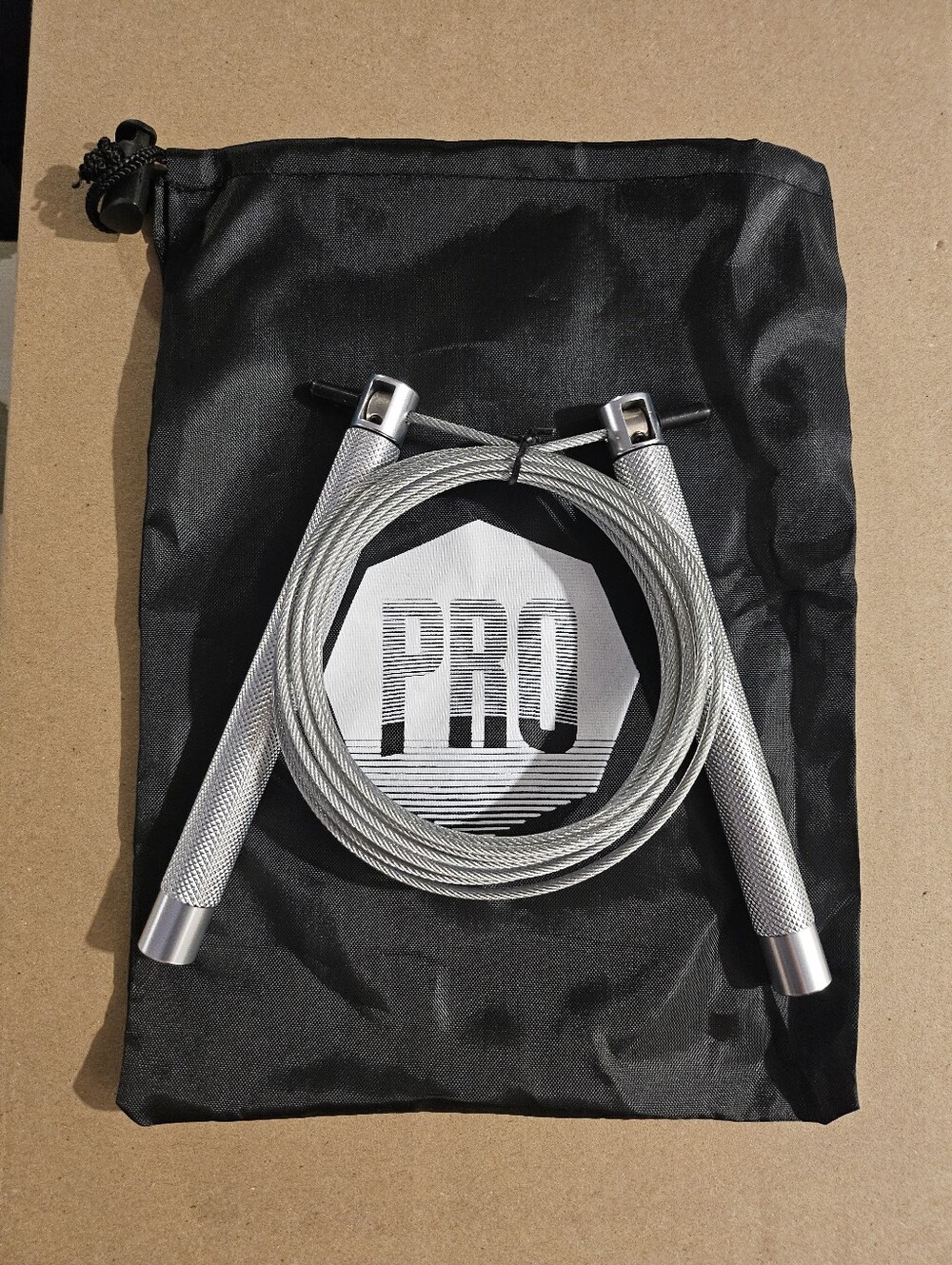 PRO Silver Steel Speed Jump Rope with Black Carry Pouch